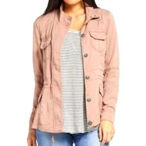 Anorak Evereve (Size S) Dusty Rose Boho Button Zip Multi Snap Pocket LS Jacket
